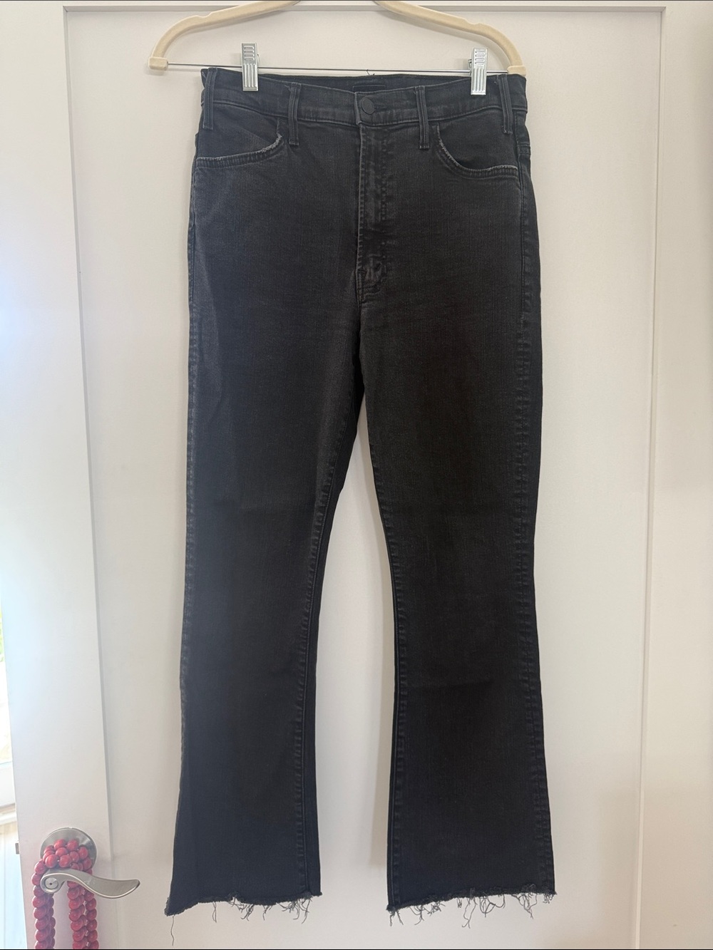 MOTHER Black Flare Jeans - Raw Hem Wide Leg